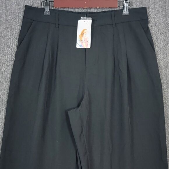 Pretty Garden Pants Womens XL Black Pleated Relaxed Fit Wide Leg Elastic Waist - Picture 2 of 13